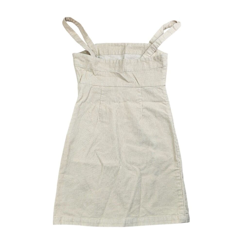 Khaki & Blue Cream Corduroy Mini Dress XS Square Neck A-Line Y2K Cottagecore - Picture 3 of 14